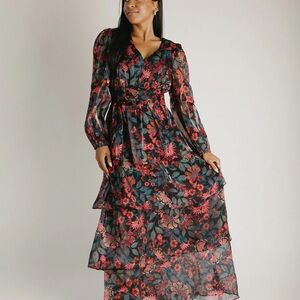 Floral Black and Red Maxi Dress